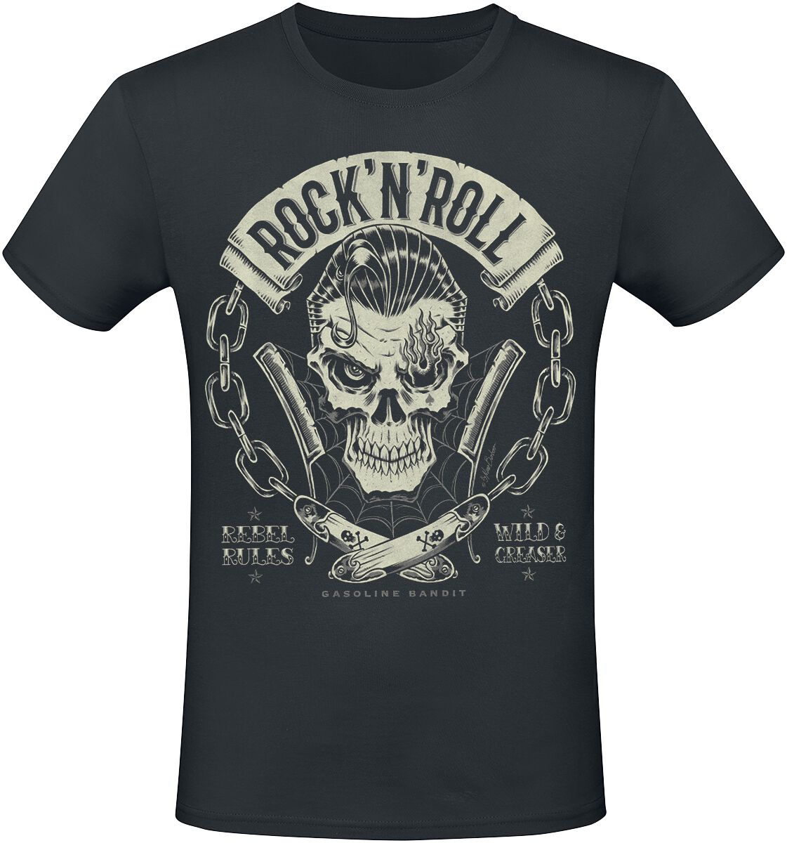 T-Shirt Manches courtes Rockabilly de Gasoline Bandit - Rebel Rules - S à 4XL - pour Homme - noir - Gasoline Bandit