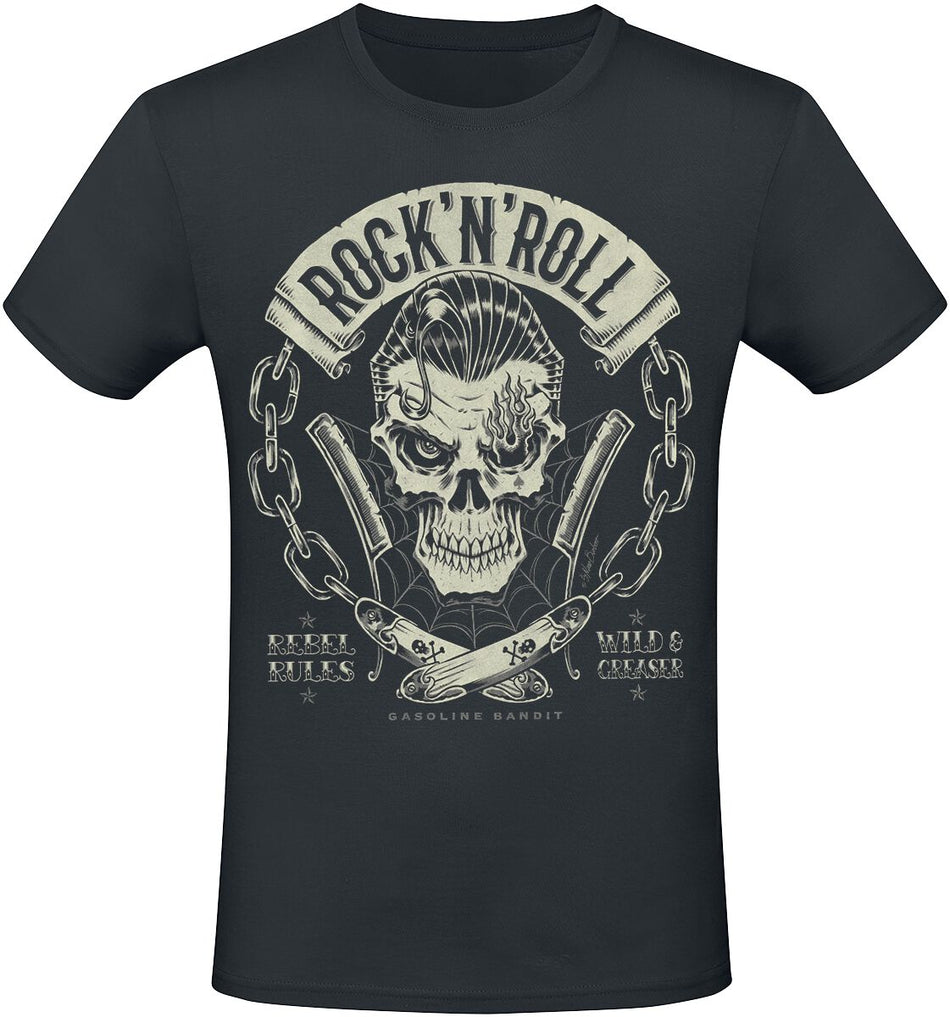 T-Shirt Manches courtes Rockabilly de Gasoline Bandit - Rebel Rules - S à 4XL - pour Homme - noir - Gasoline Bandit