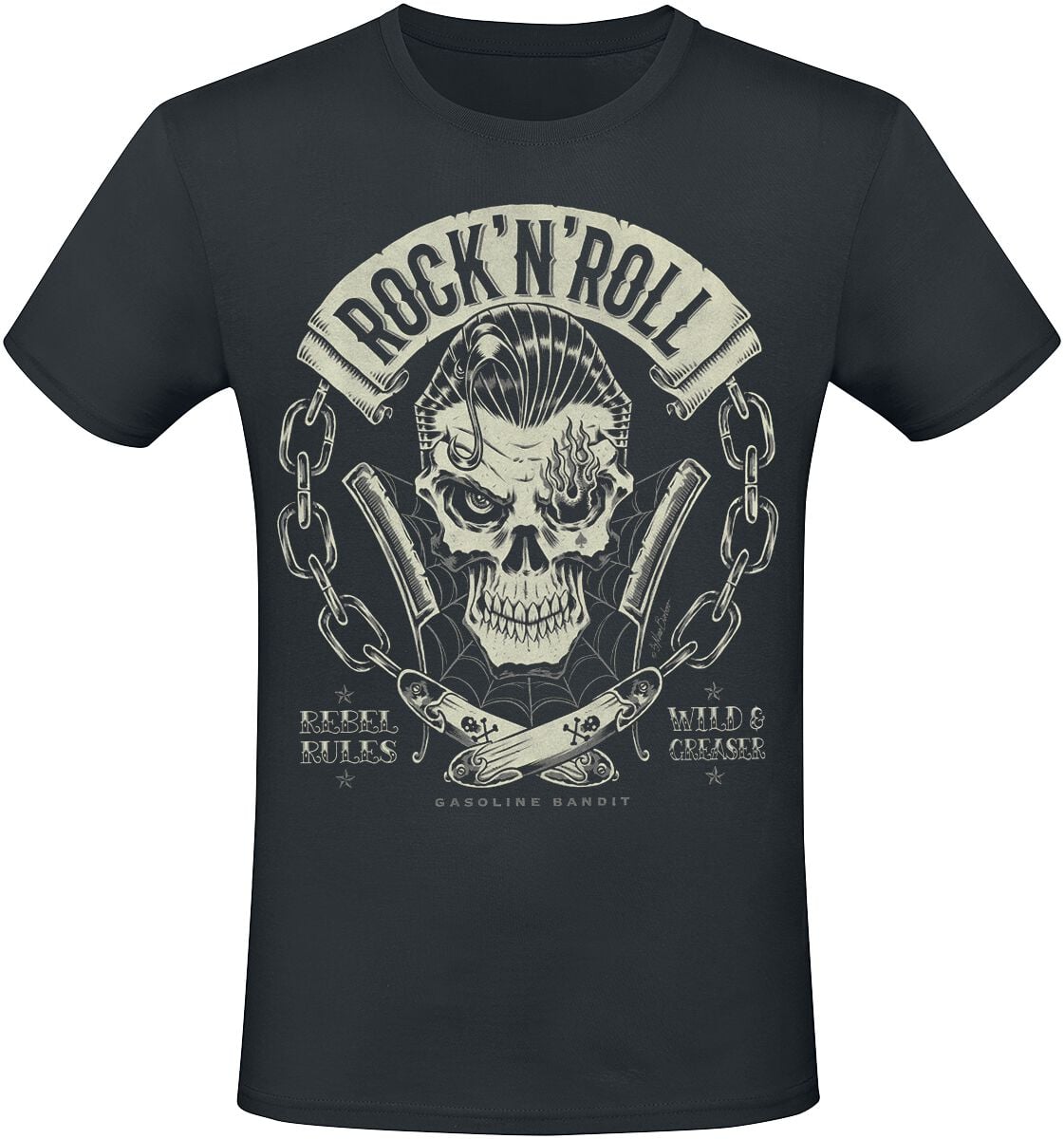 T-Shirt Manches courtes Rockabilly de Gasoline Bandit - Rebel Rules - S à 4XL - pour Homme - noir - Gasoline Bandit