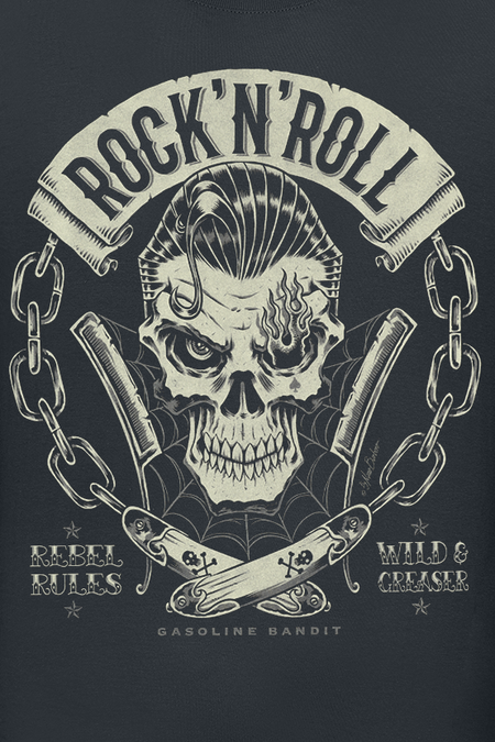 T-Shirt Manches courtes Rockabilly de Gasoline Bandit - Rebel Rules - S à 4XL - pour Homme - noir - Gasoline Bandit - View 2
