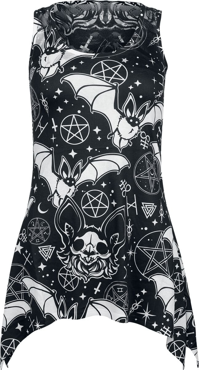 Top Gothic de Heartless - Conjure - Haut Asymétrique Dentelle - S à XL - pour Femme - noir/blanc - Heartless