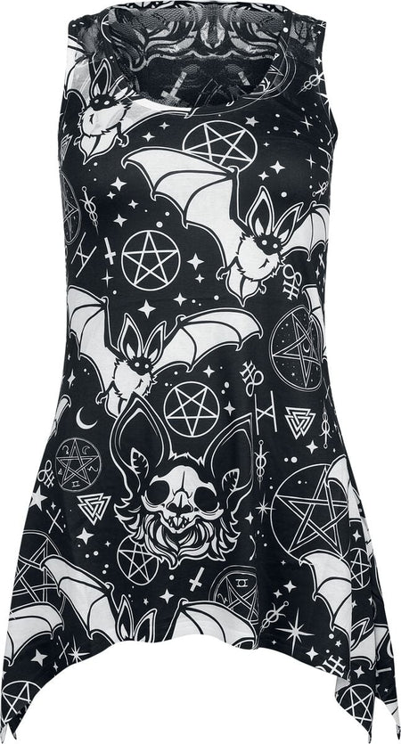 Top Gothic de Heartless - Conjure - Haut Asymétrique Dentelle - S à XL - pour Femme - noir/blanc - Heartless