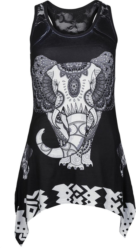 Top Gothic de Innocent - Mandala Elephant Lace Panel Vest - S à XL - pour Femme - noir/blanc - innocent