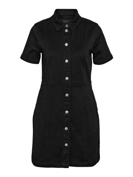 Robe courte  de Noisy May - NMNISA S/S SLIM DENIM DRESS VI526BL NOOS - XS à S - pour Femme - noir - Noisy May