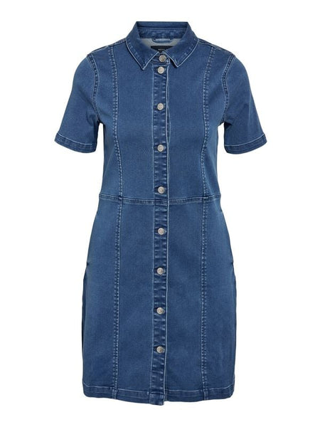 Robe courte  de Noisy May - NMNISA S/S SLIM DENIM DRESS VI526BL NOOS - XS à S - pour Femme - bleu - Noisy May