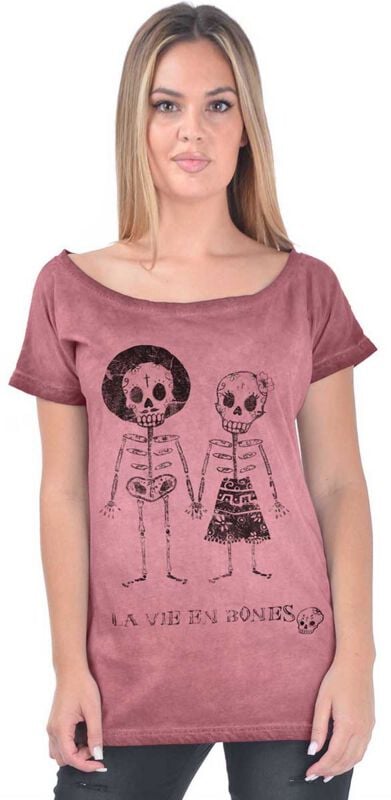 T-Shirt Manches courtes  de Outer Vision - Skeleton Lovers - T-Shirt - S à XL - pour Femme - rose clair - Outer Vision
