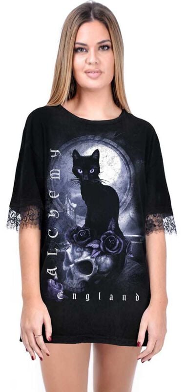 T-Shirt Manches courtes  de Alchemy England - Cat Ghost - T-Shirt - M à L - pour Femme - noir - Alchemy England