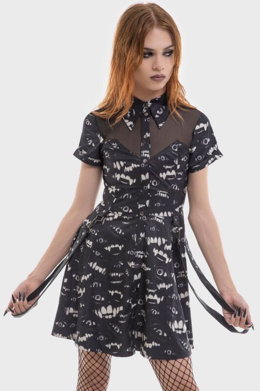 Robe courte Gothic de Killstar - The Lost Boys - Hex-Cellent - Robe Courte - XS à XXL - pour Femme - noir/blanc - Killstar