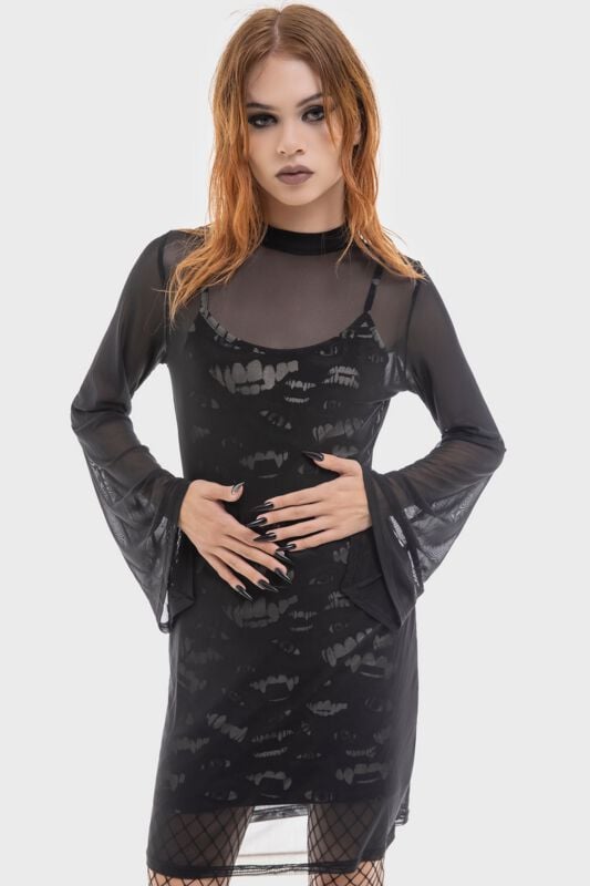 Robe courte Gothic de Killstar - The Lost Boys - Robe Vamp Transparente - XS à 3XL - pour Femme - noir/blanc - Killstar