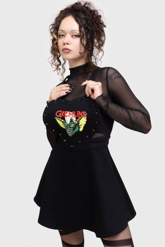 Robe courte Gothic de Killstar - Gremlins - Robe Salopette Rayée - XS à XXL - pour Femme - noir - Killstar - View 2