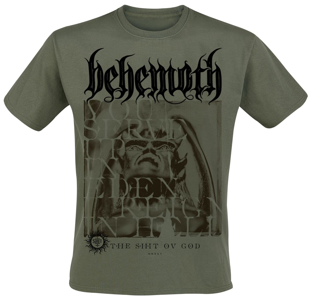 T-Shirt Manches courtes  de Behemoth - The Shit ov God - Reign In Hell - S à 3XL - pour Homme - olive - Behemoth
