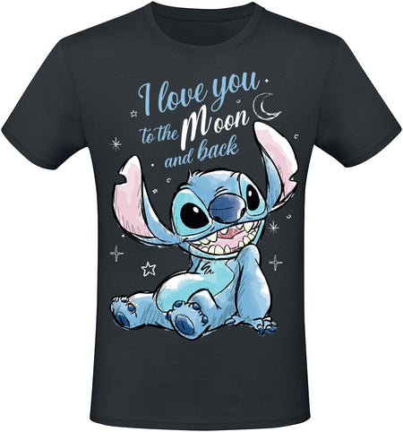 T-Shirt Manches courtes Disney de Lilo & Stitch - I love you to the moon and back - S à XXL - pour Homme - noir - Lilo & Stitch