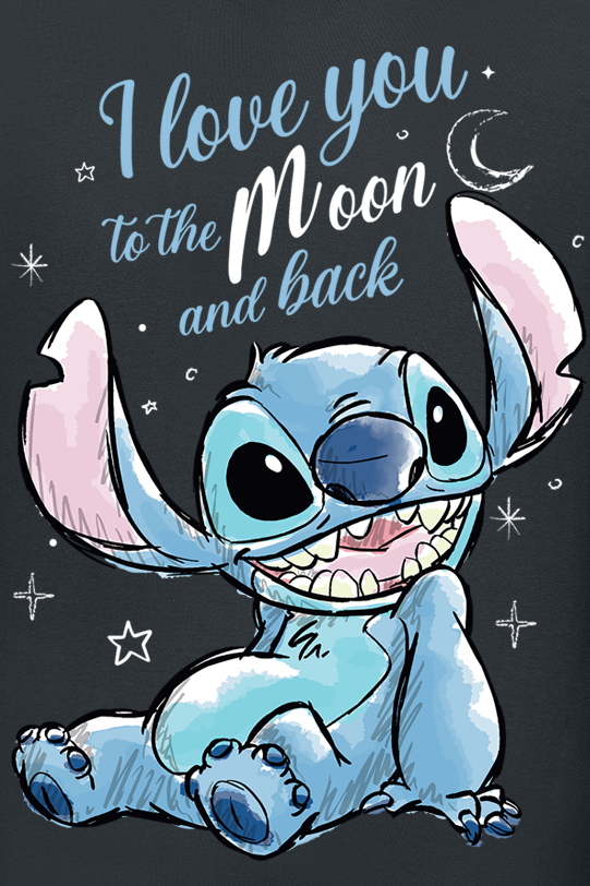 T-Shirt Manches courtes Disney de Lilo & Stitch - I love you to the moon and back - S à XXL - pour Homme - noir - Lilo & Stitch - View 2