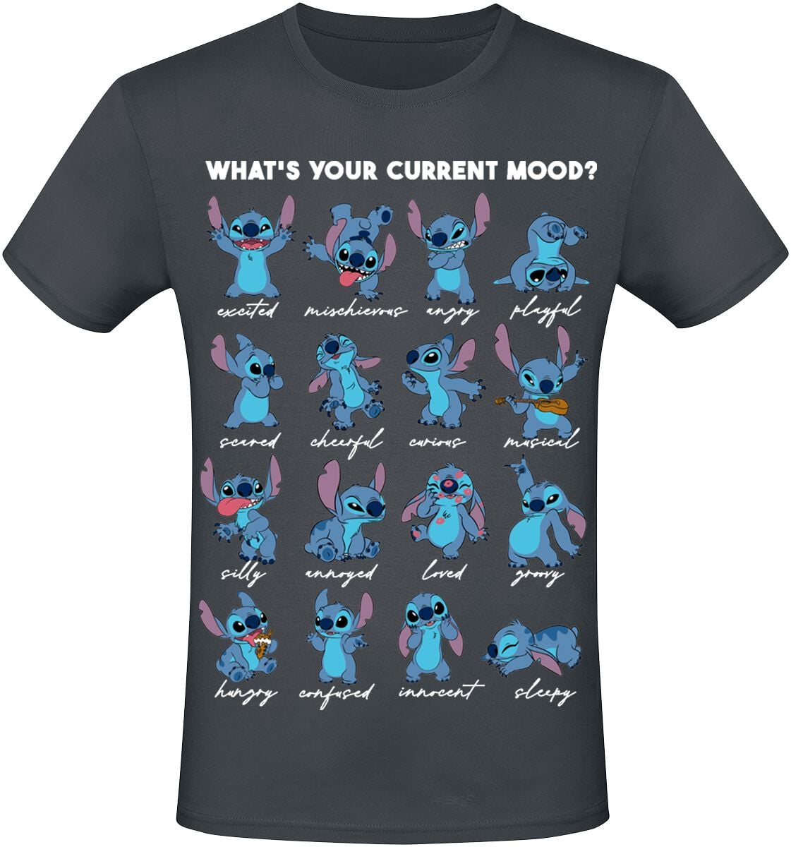 T-Shirt Manches courtes Disney de Lilo & Stitch - What's Your Current Mood? - S à XXL - pour Unisexe - gris - Lilo & Stitch