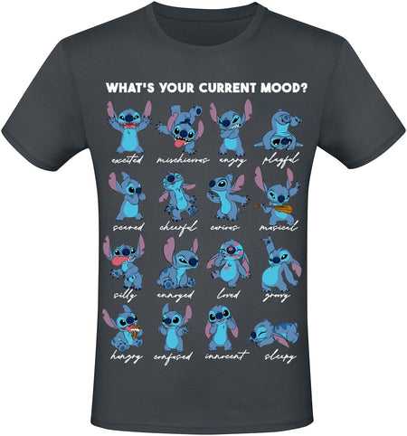 T-Shirt Manches courtes Disney de Lilo & Stitch - What's Your Current Mood? - S à XL - pour Homme - gris - Lilo & Stitch