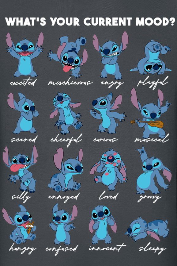 T-Shirt Manches courtes Disney de Lilo & Stitch - What's Your Current Mood? - S à XXL - pour Unisexe - gris - Lilo & Stitch - View 2