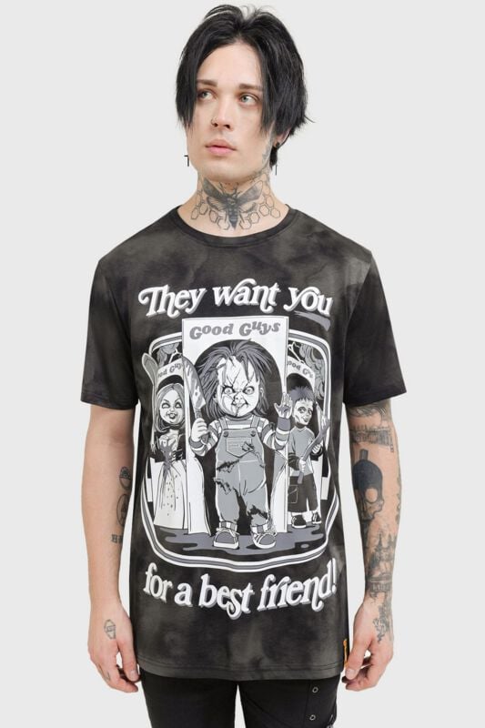 T-Shirt Manches courtes  de Killstar - Chucky - Hey There Friend  - T-Shirt - XS à L - pour Homme - noir - Killstar