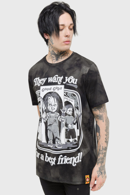 T-Shirt Manches courtes  de Killstar - Chucky - Hey There Friend  - T-Shirt - XS à L - pour Homme - noir - Killstar - View 2