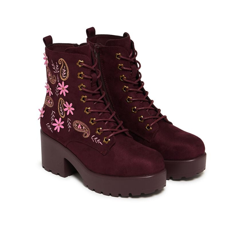 Bottes Rockabilly de KOI - Moonlit Ember Suede Lace Up Boots - EU36 à EU40 - pour Femme - rouge - KOI