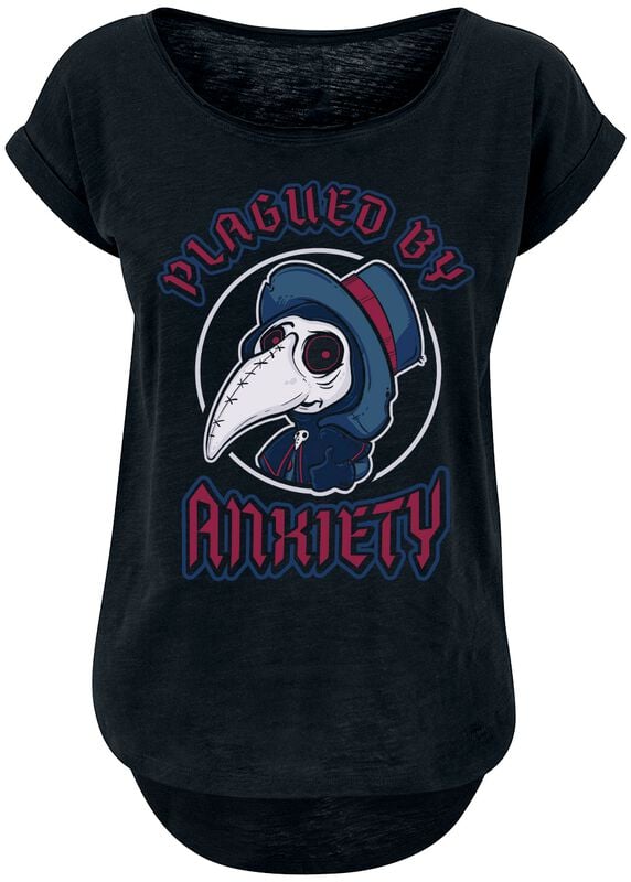 T-Shirt Manches courtes Fun de Slogans - Plagued By Anxiety - S à XL - pour Femme - noir - Slogans