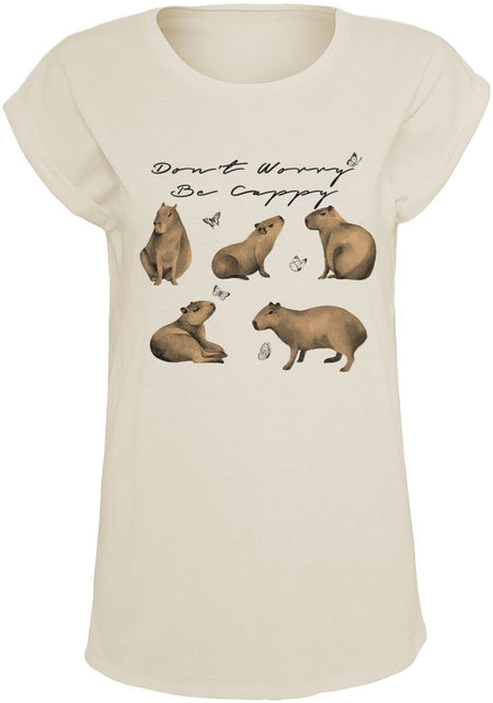 T-Shirt Manches courtes Fun de Slogans - Don´t Worry, Be Cappy - L à XL - pour Femme - sable - Slogans