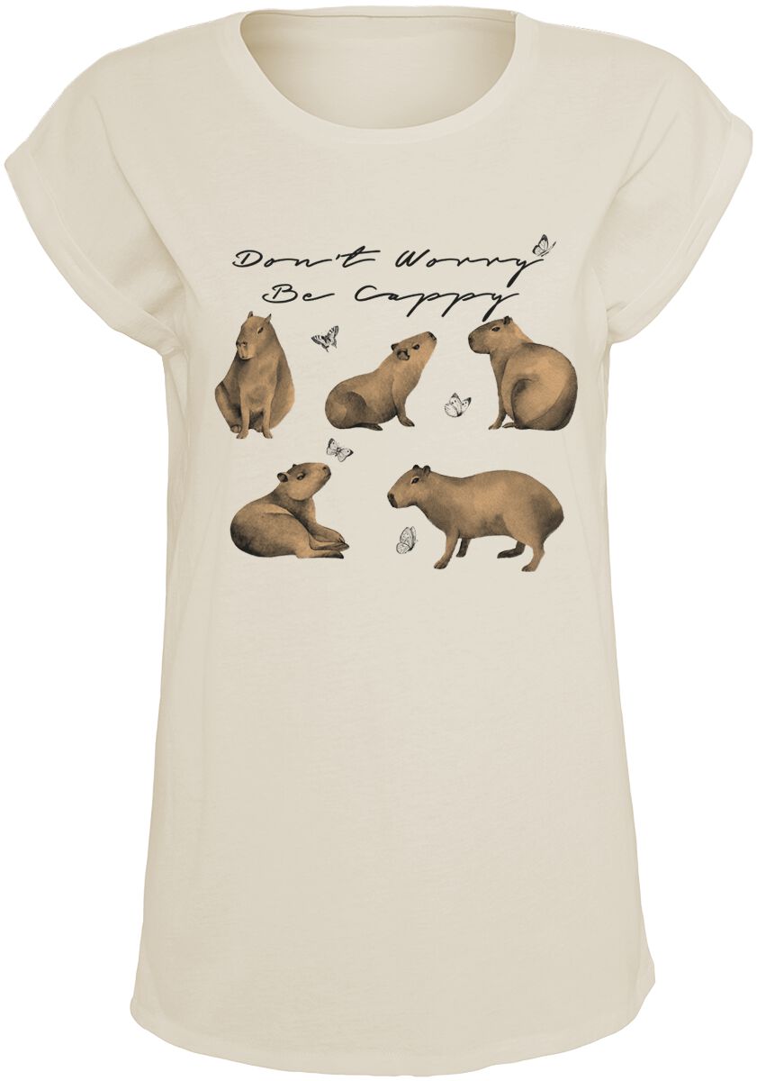 T-Shirt Manches courtes Fun de Slogans - Don´t Worry, Be Cappy - L à XL - pour Femme - sable - Slogans