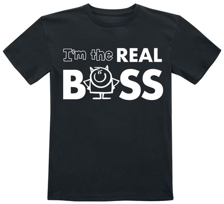 T-shirt Fun de Slogans - The Real Boss - 116 à 152 - pour filles & garçonse - noir - Slogans