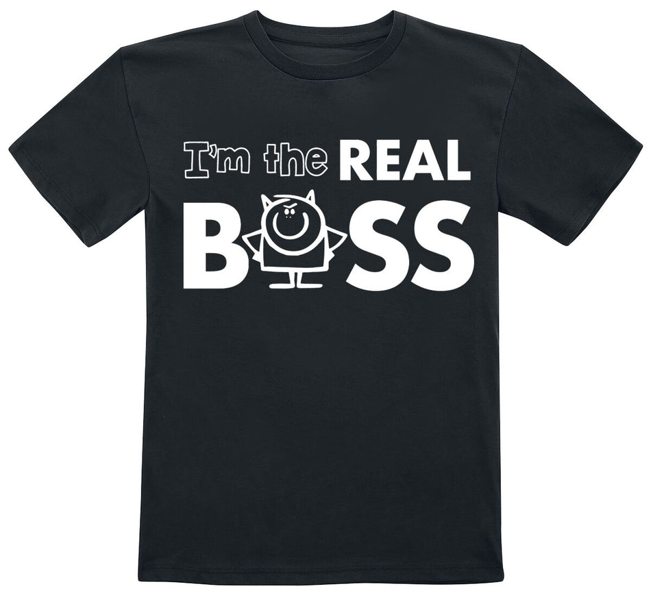 T-shirt Fun de Slogans - The Real Boss - 116 à 152 - pour filles & garçonse - noir - Slogans