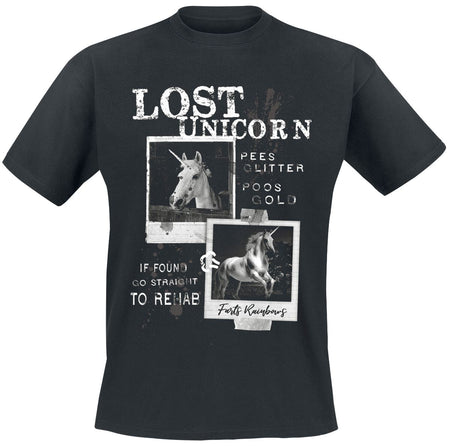 T-Shirt Manches courtes Unicorn de Slogans - Lost Unicorn - M à XL - pour Homme - noir - Slogans