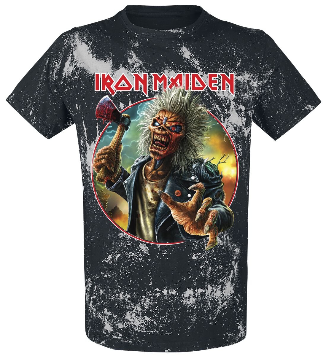 T-Shirt Manches courtes  de Iron Maiden - Axe Eddie Blacksplattered - S à 4XL - pour Homme - noir/gris - Iron Maiden