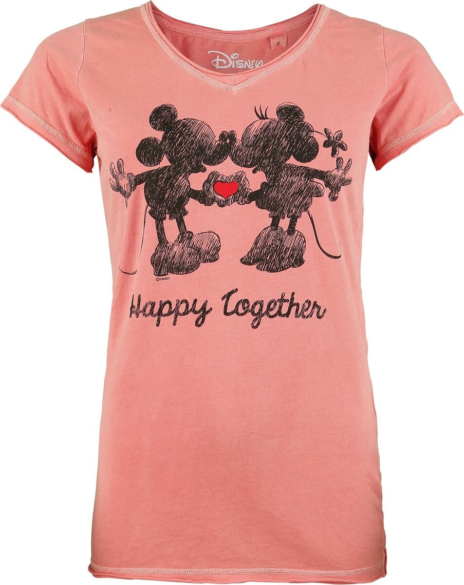 T-Shirt Manches courtes Disney de Mickey & Minnie Mouse - Happy Together - S à 4XL - pour Femme - corail - Mickey & Minnie Mouse