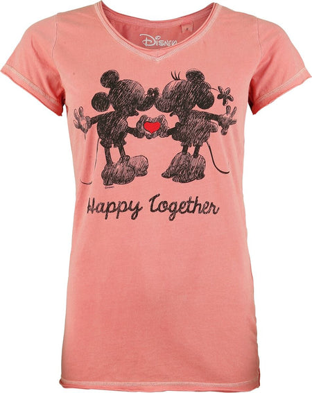 T-Shirt Manches courtes Disney de Mickey & Minnie Mouse - Happy Together - S à 4XL - pour Femme - corail - Mickey & Minnie Mouse