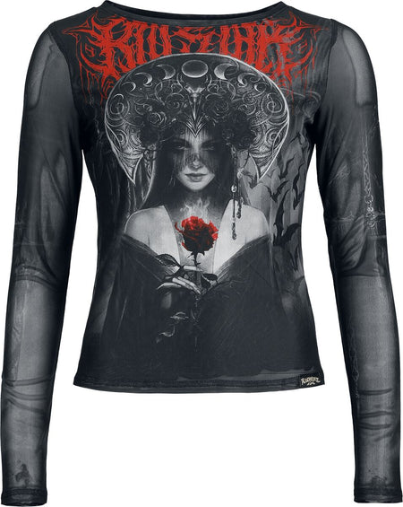T-shirt manches longues Gothic de Alchemy by Killstar - Grimalkins Glass Mesh Top - XS à 4XL - pour Femme - noir/gris/rouge - Alchemy by Killstar