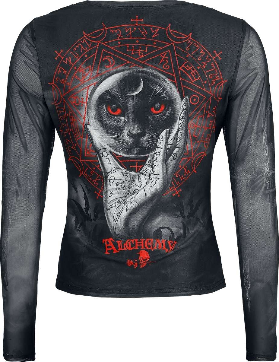 T-shirt manches longues Gothic de Alchemy by Killstar - Grimalkins Glass Mesh Top - XS à 4XL - pour Femme - noir/gris/rouge - Alchemy by Killstar - View 2