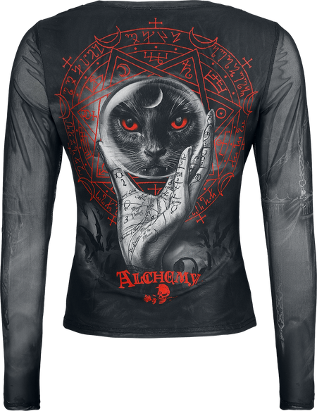 T-shirt manches longues Gothic de Alchemy by Killstar - Grimalkins Glass Mesh Top - XS à 4XL - pour Femme - noir/gris/rouge - Alchemy by Killstar - View 2