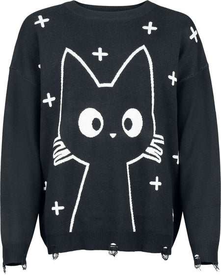 Pull tricoté Gothic de Banned Alternative - Lumi Jumper - S à 4XL - pour Femme - noir/blanc - Banned Alternative