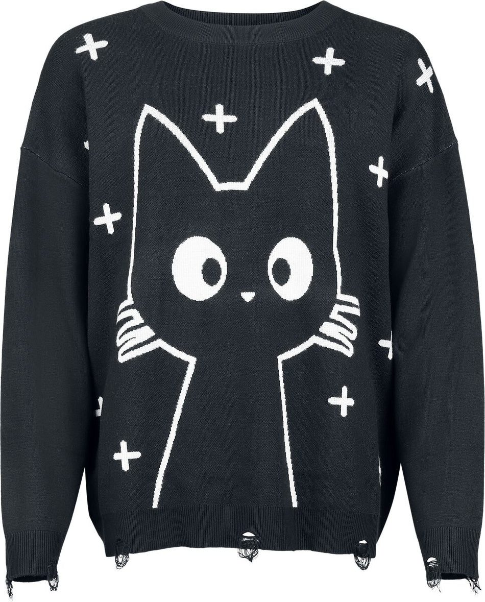 Pull tricoté Gothic de Banned Alternative - Lumi Jumper - S à 4XL - pour Femme - noir/blanc - Banned Alternative