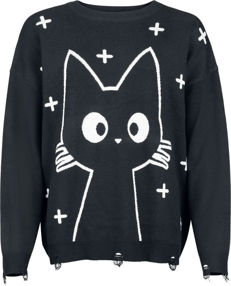 Pull tricoté Gothic de Banned Alternative - Lumi Jumper - S à 4XL - pour Femme - noir/blanc - Banned Alternative