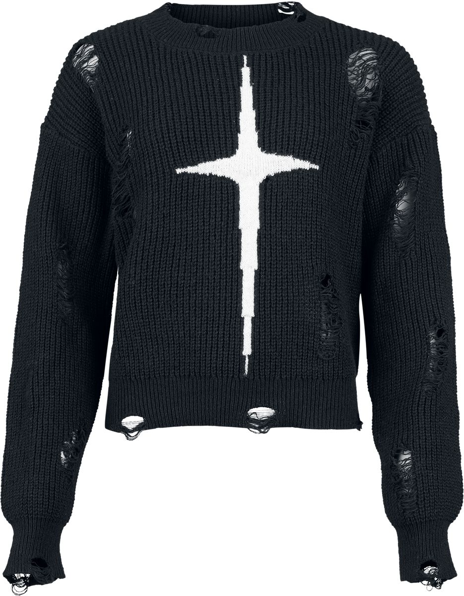 Pull tricoté Gothic de Banned Alternative - Kara Vex Jumper - S à 4XL - pour Femme - noir/blanc - Banned Alternative