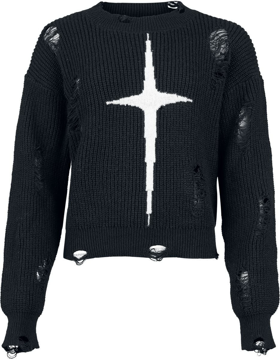 Pull tricoté Gothic de Banned Alternative - Kara Vex Jumper - S à 4XL - pour Femme - noir/blanc - Banned Alternative