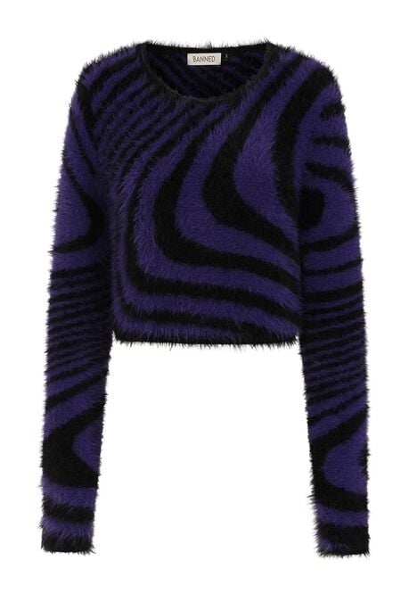 Pull tricoté Gothic de Banned Alternative - Daphne Jumper - S à XL - pour Femme - lilas/noir - Banned Alternative