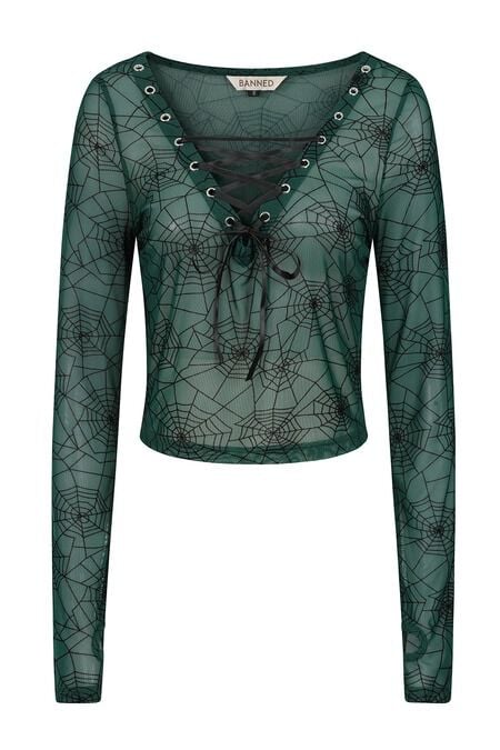 T-shirt manches longues Gothic de Banned Alternative - Zorya Top - XS à L - pour Femme - vert/noir - Banned Alternative