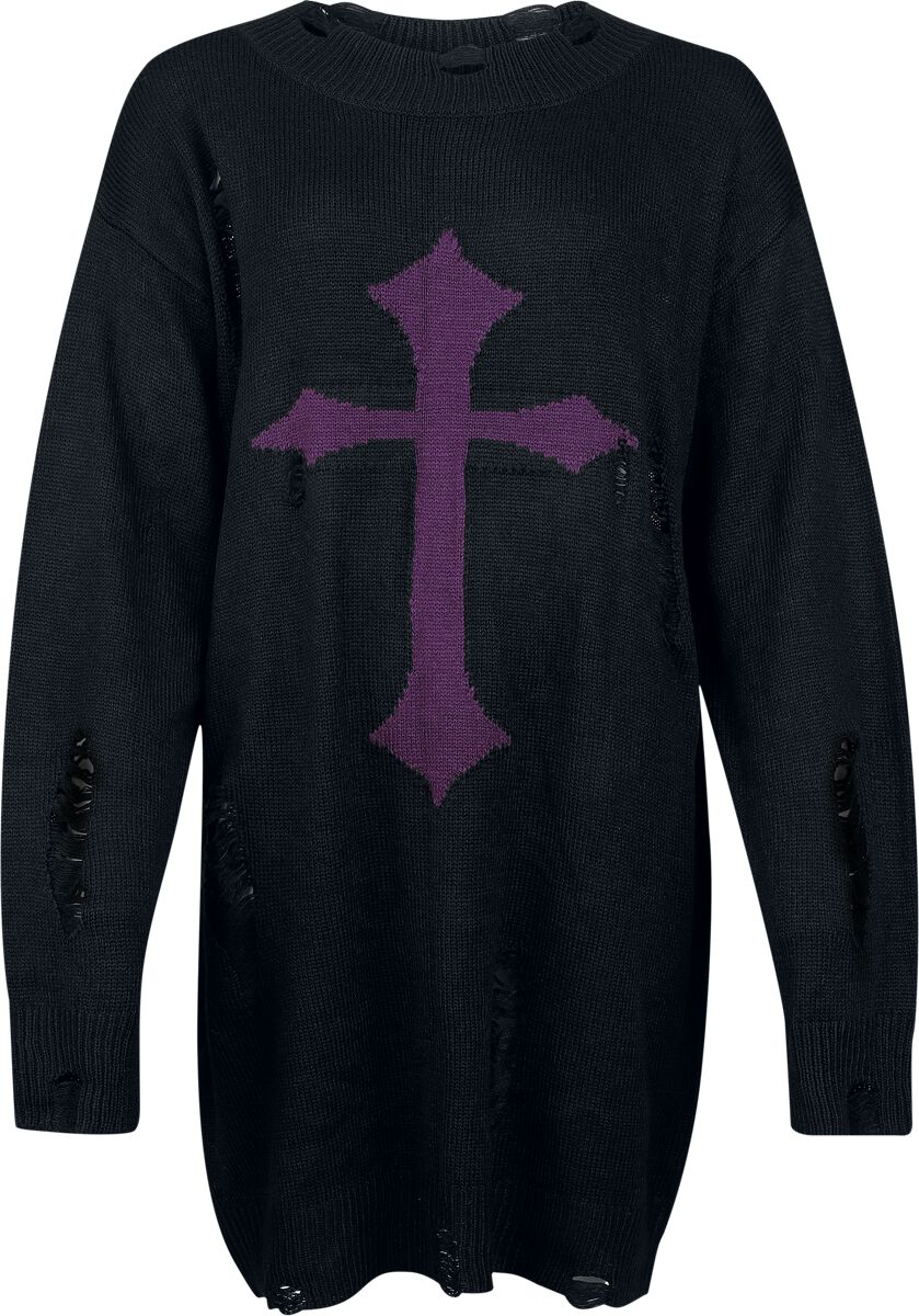 Robe mi-longue Gothic de Banned Alternative - Skadi Knit Dress - S à 4XL - pour Femme - noir/lilas - Banned Alternative