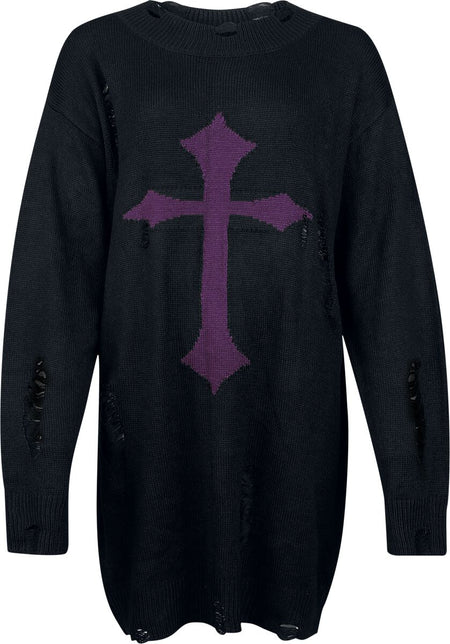 Robe mi-longue Gothic de Banned Alternative - Skadi Knit Dress - S à 4XL - pour Femme - noir/lilas - Banned Alternative