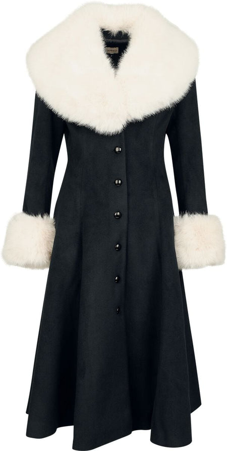 Manteaux Rockabilly de Banned Retro - Manteau en fausse fourrure Martha - XS à 4XL - pour Femme - noir/beige - Banned Retro