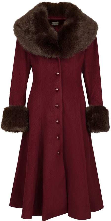 Manteaux Rockabilly de Banned Retro - Manteau en fausse fourrure Martha - XS à 4XL - pour Femme - rouge/marron - Banned Retro