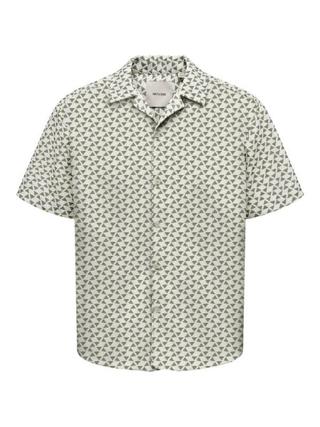 Chemise manches courtes  de ONLY and SONS - ONSCHARMY SS RESORT AOP SHIRT - S à M - pour Homme - vert/blanc - ONLY and SONS
