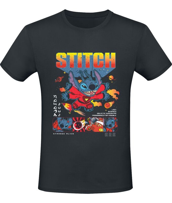 T-Shirt Manches courtes Disney de Lilo & Stitch - Stitch in Space - S à XL - pour Homme - noir - Lilo & Stitch