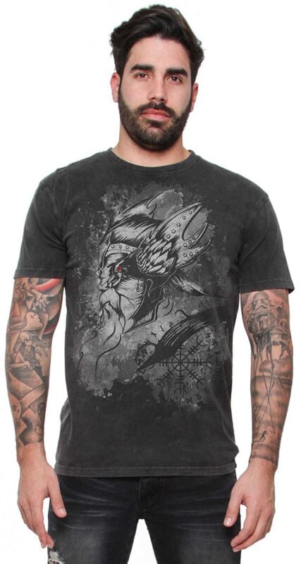 T-Shirt Manches courtes  de Outer Vision - Corbeau Viking - T-Shirt Homme - S à 4XL - pour Homme - noir - Outer Vision