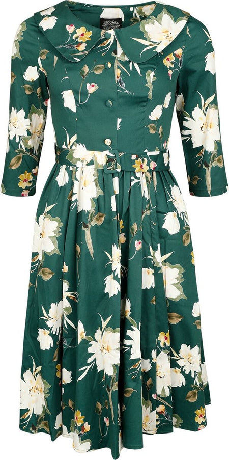 Robe mi-longue Rockabilly de H&R London - Robe à fleurs Emerald - XS à XL - pour Femme - multicolore - H&R London